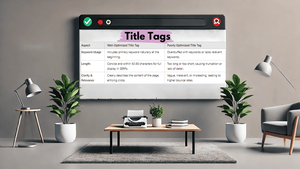 image showing an example of a well-optimized title tag alongside a poorly optimized one, highlighting the differences