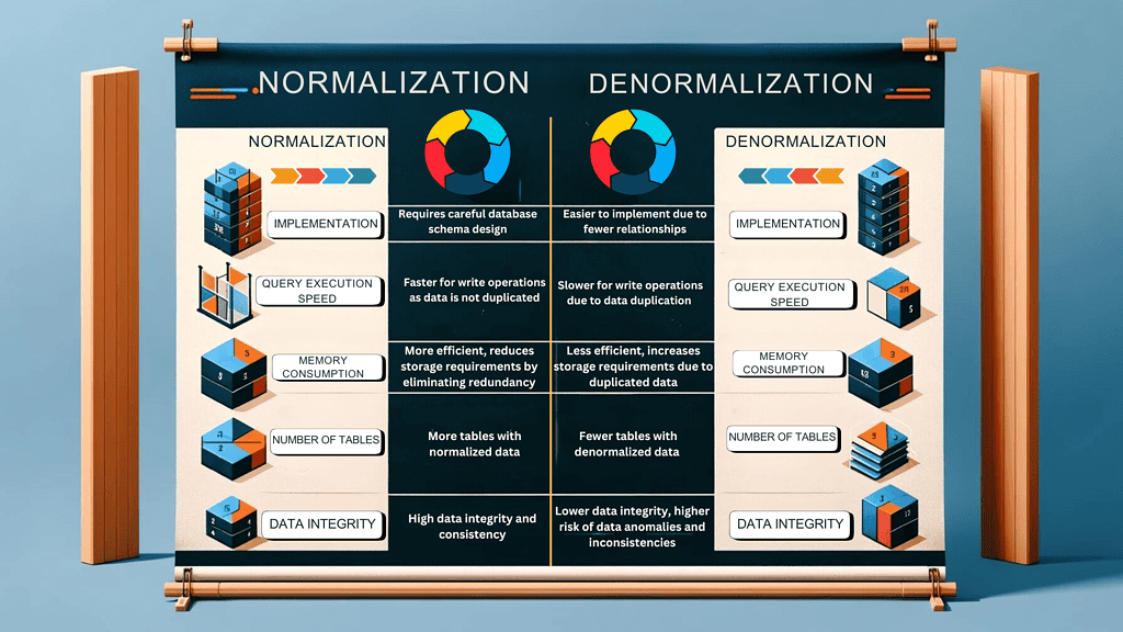 image Comparative table showing pros and cons of normalization vs. denormalization