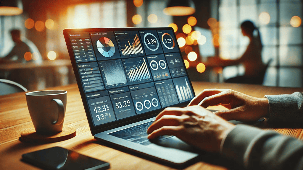 image of a small business owner analyzing digital marketing analytics on a computer screen.