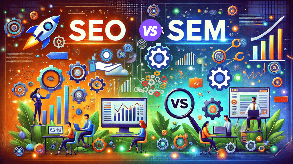 split image showing both organic and paid search results on Google, illustrating the relationship between SEO and SEM.